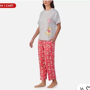NWT Disney Women's Winnie the Pooh Pajama Set - Light Gray and Pink